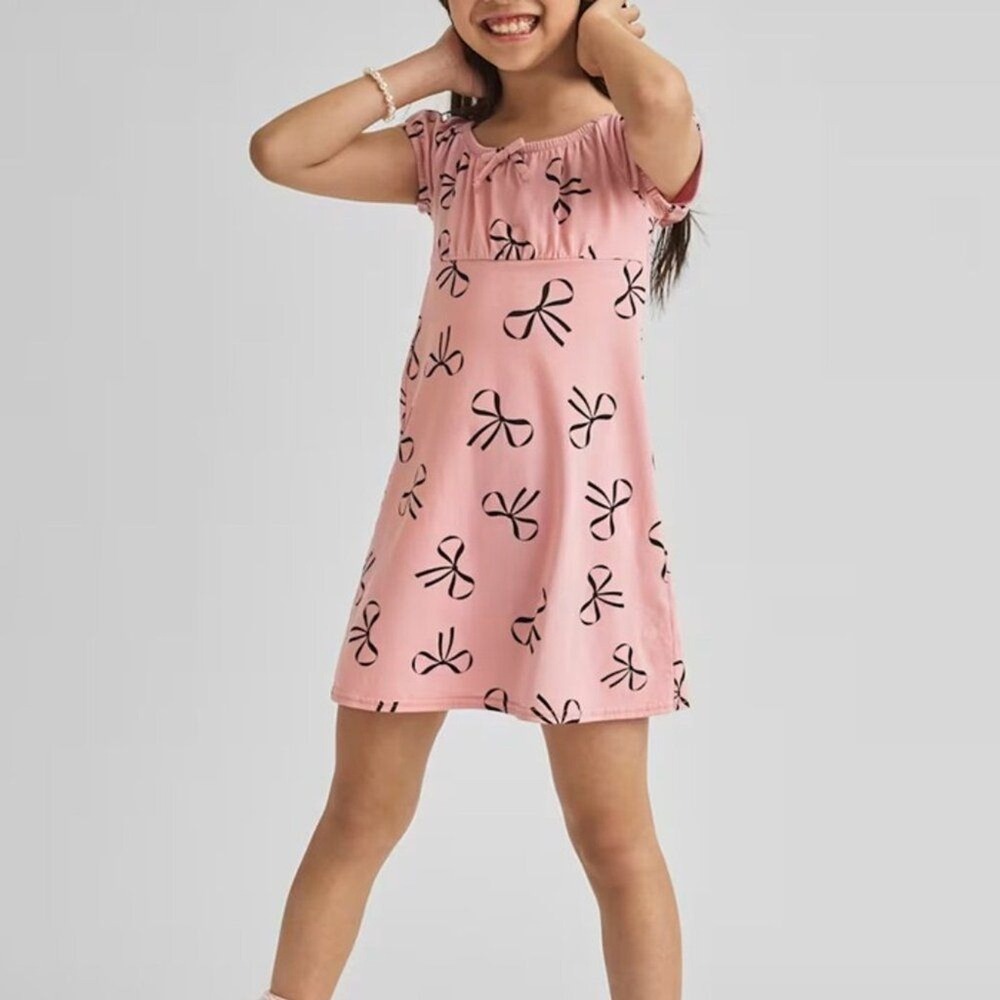 The Children's Place Girls Bows Print Fit And Flare Dress, Size‎ M (7-8)